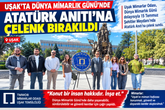 &nbsp; Uşak Mimarlar Odası, Dünya Mimarlık Günü dolayısıyla 15 Temmuz